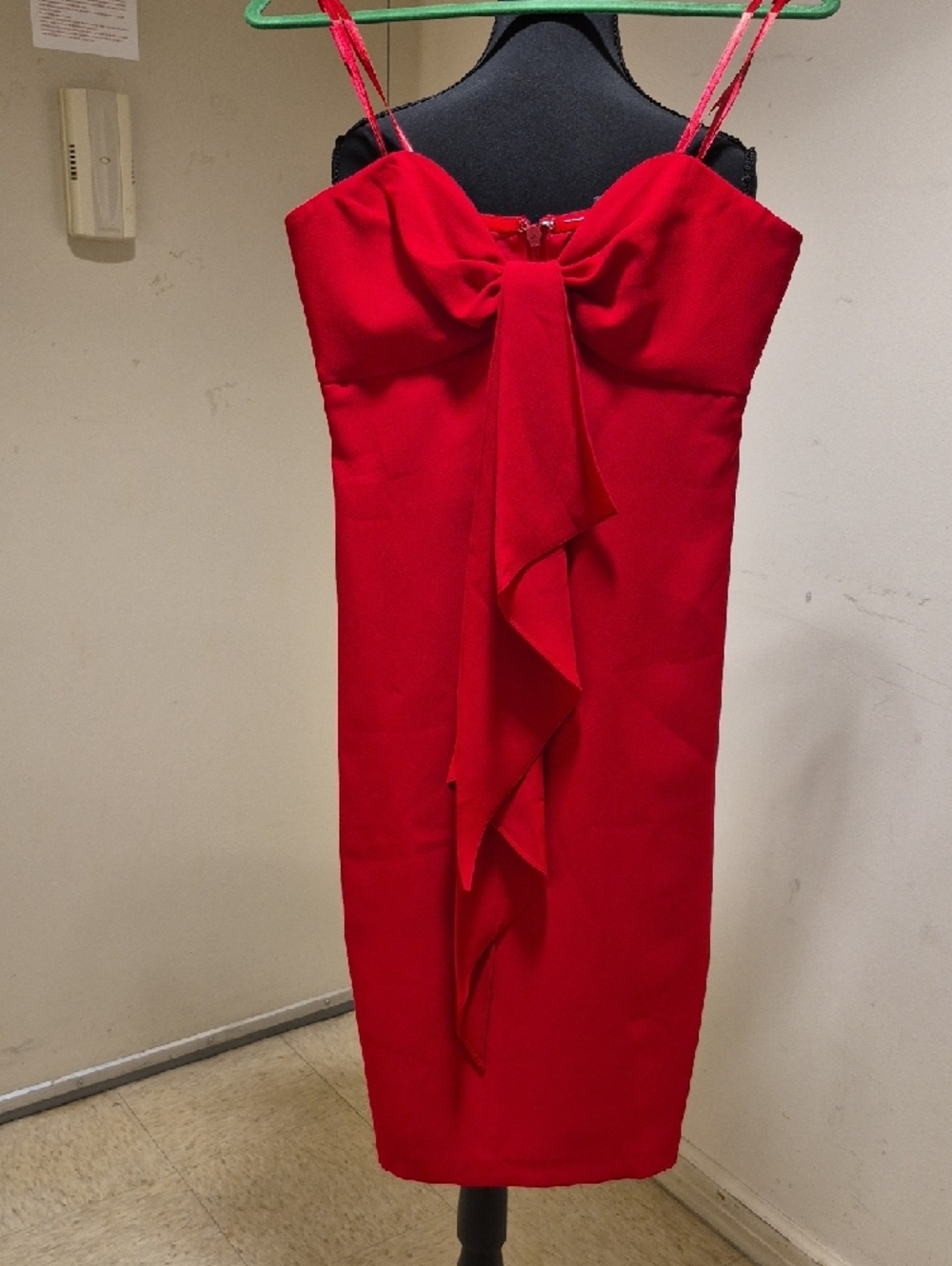 BCBGMaxAzria Red Strapless Midi Dress with Front Drape